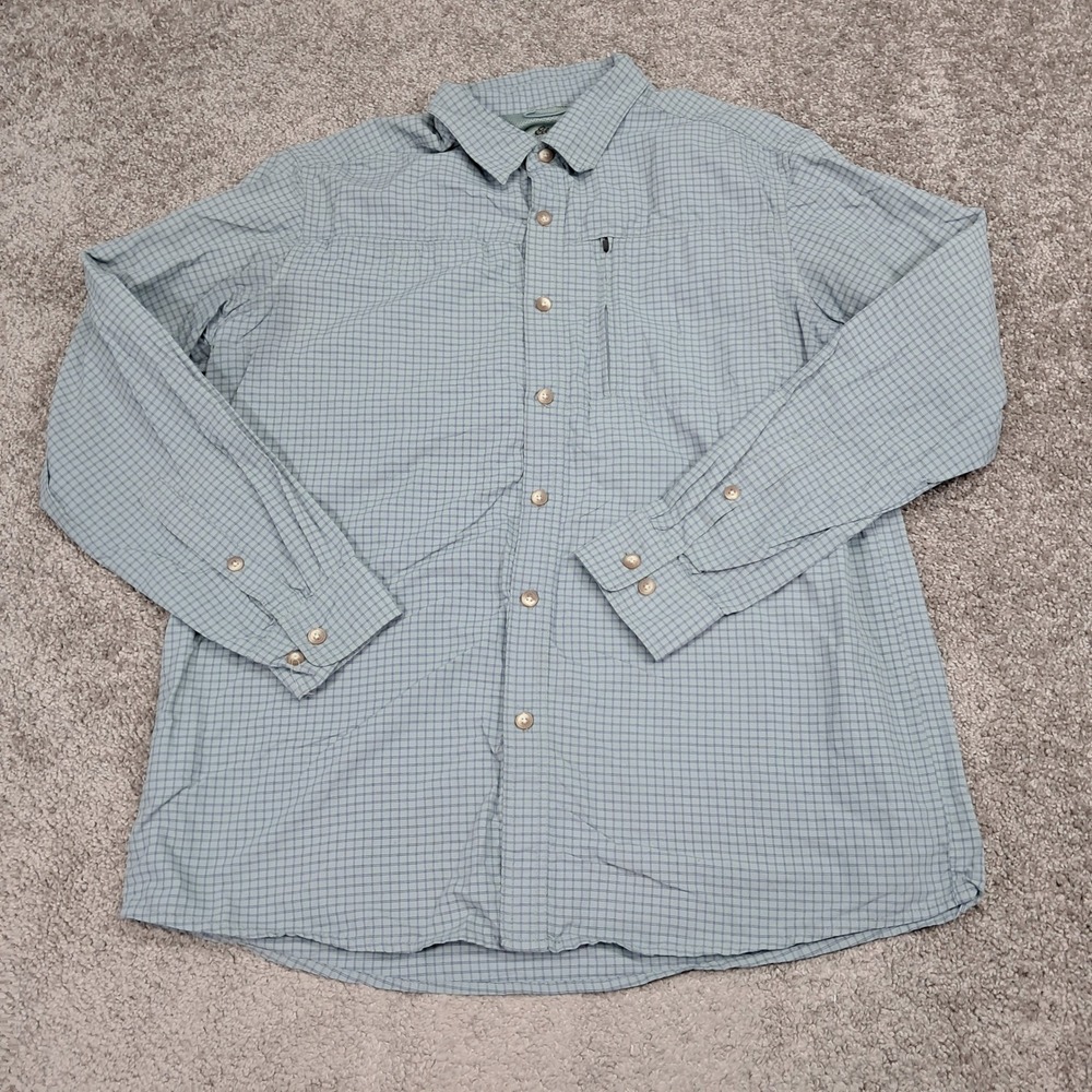 Eddie Bauer Mens Large Blue Grid Long Sleeve Nylon Hiking Utility Shirt